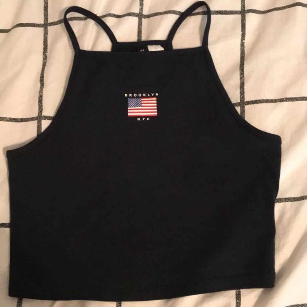 Halter crop top. Navy blue.